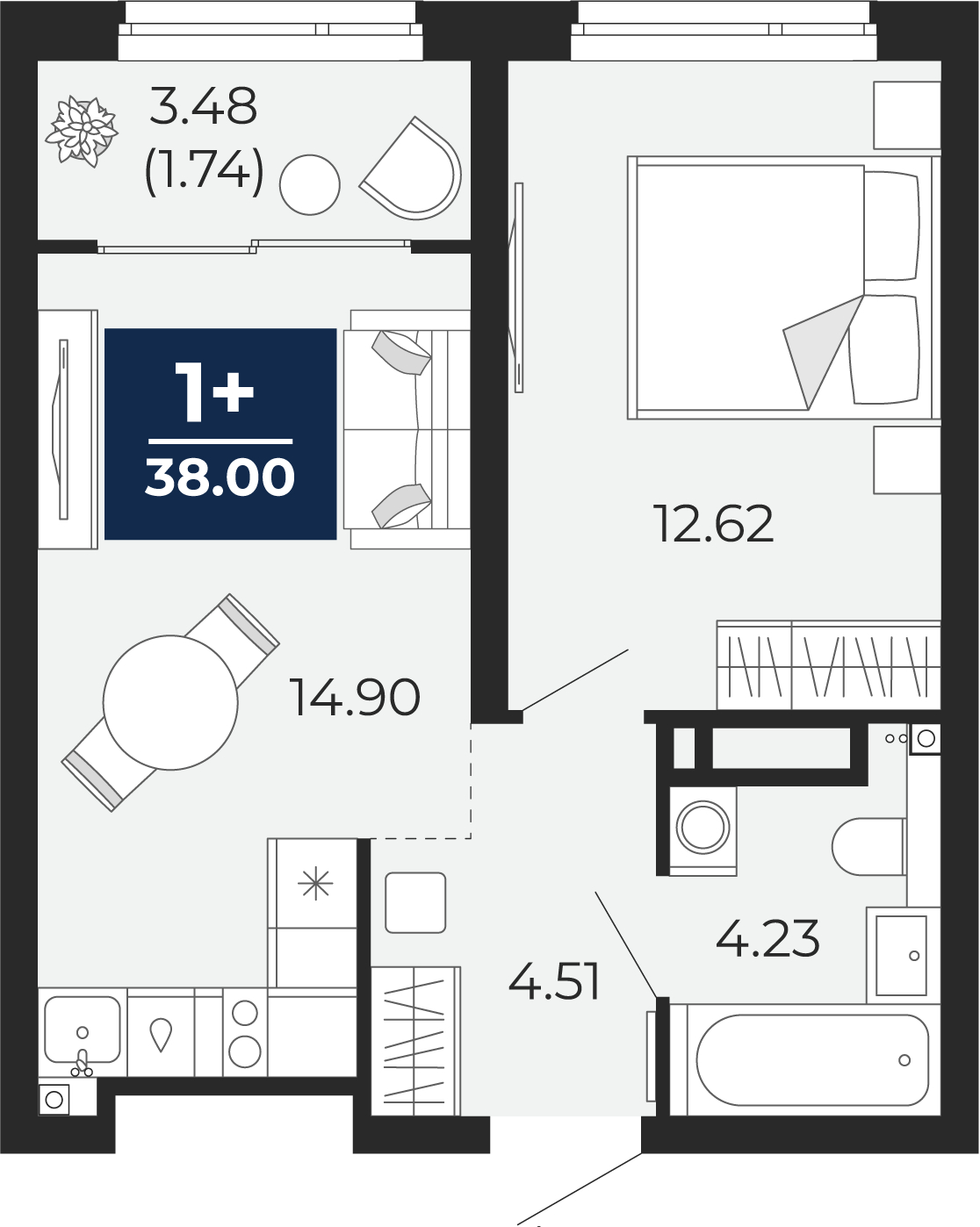 3-комнатная квартира в ЖК Бунинские кварталы на 8 этаже в 7 секции. Сдача в 2 кв. 2026 г.