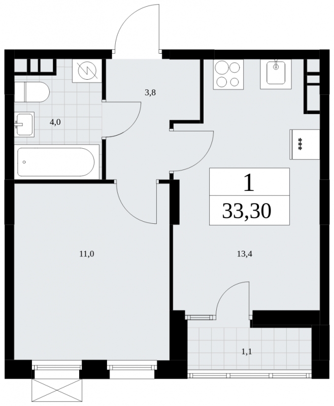 1-комнатная квартира (Студия) с отделкой в ЖК Бунинские кварталы на 5 этаже в 5 секции. Сдача в 2 кв. 2026 г.