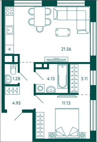 1-комнатная квартира с отделкой в ЖК Бунинские кварталы на 14 этаже в 2 секции. Сдача в 2 кв. 2026 г.