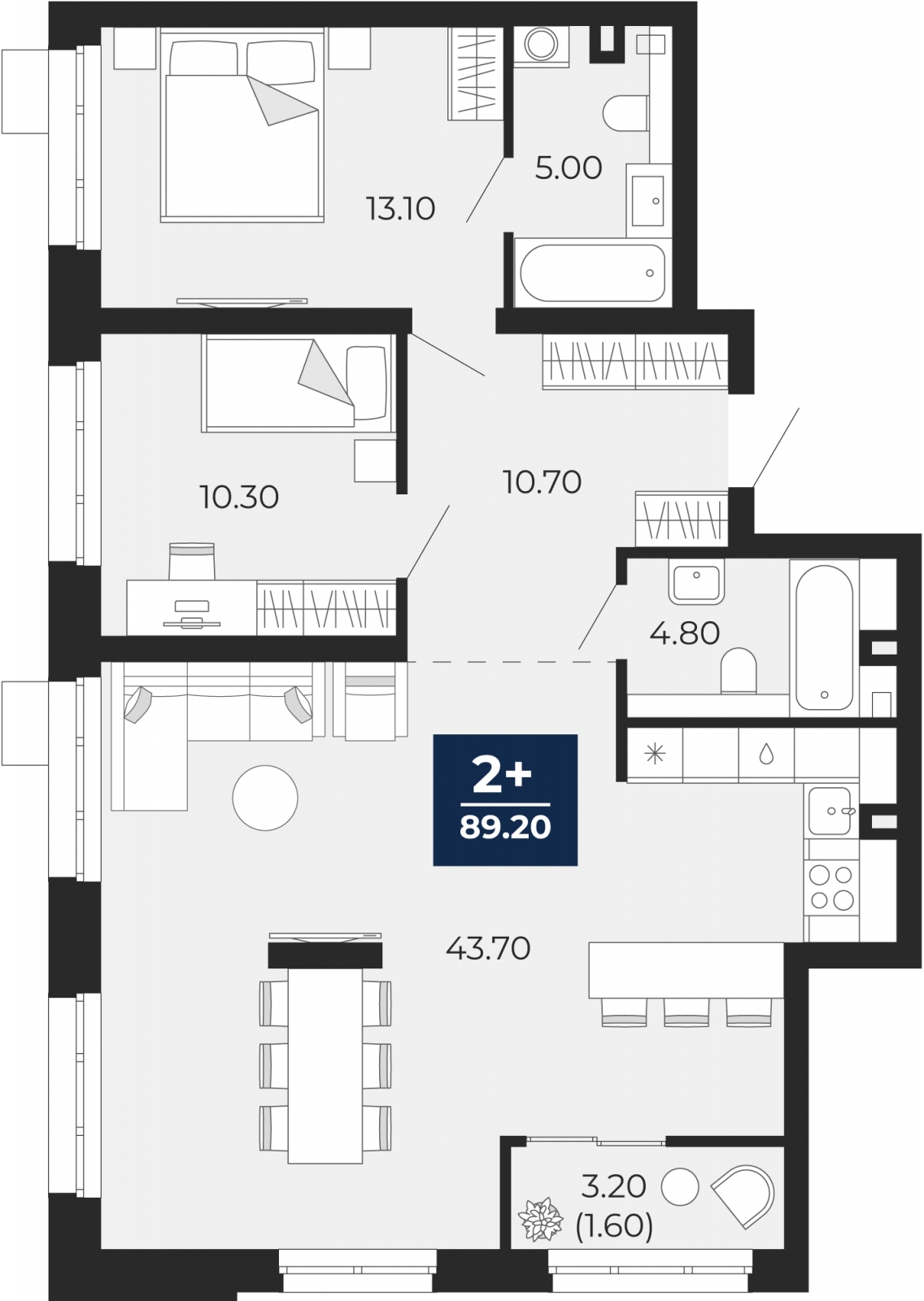 2-комнатная квартира в ЖК Бунинские кварталы на 2 этаже в 6 секции. Сдача в 2 кв. 2026 г.