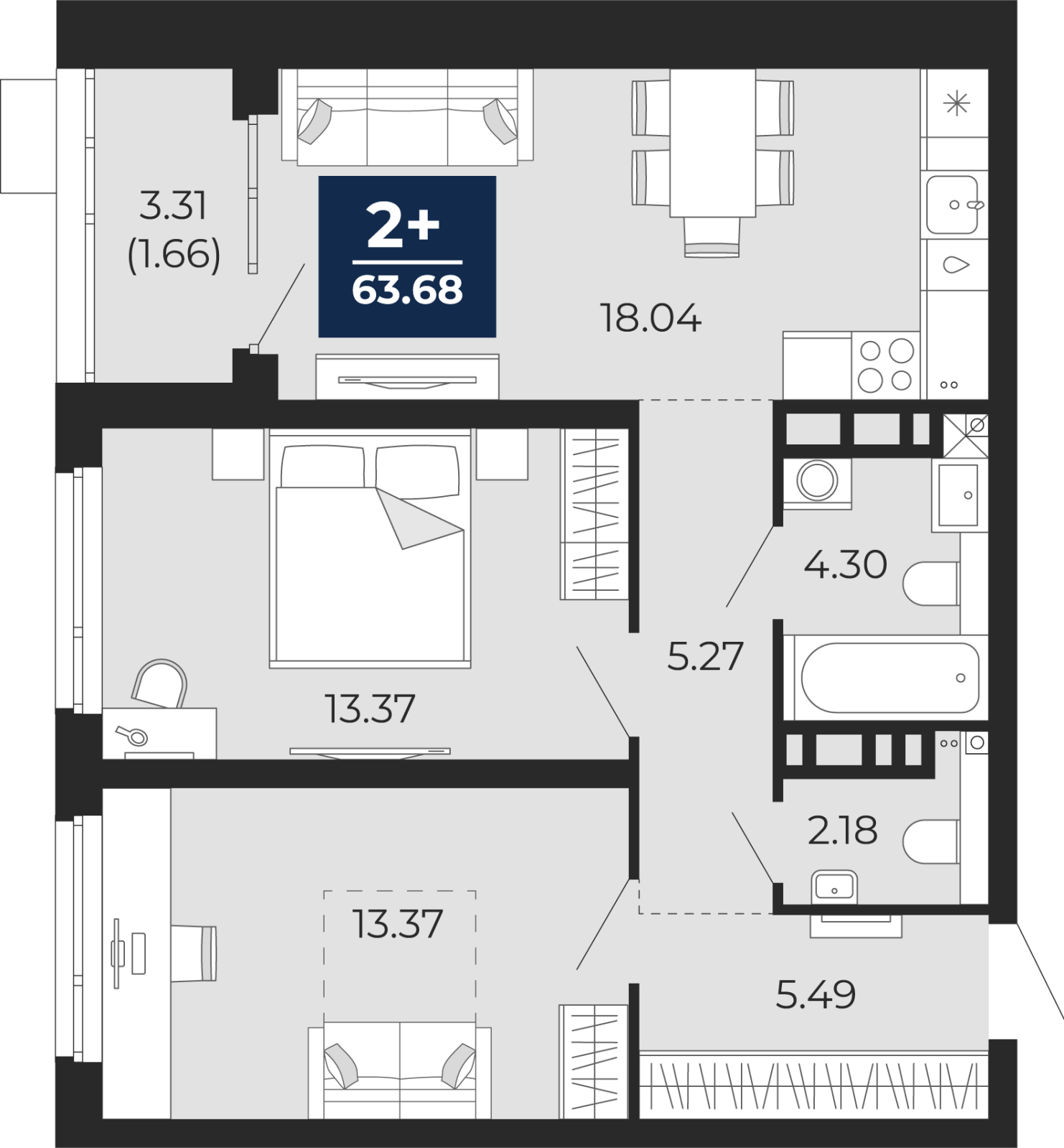 3-комнатная квартира с отделкой в ЖК Бунинские кварталы на 4 этаже в 6 секции. Сдача в 2 кв. 2026 г.