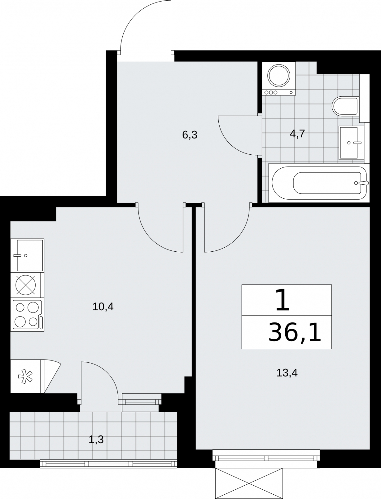 2-комнатная квартира в ЖК Бунинские кварталы на 13 этаже в 1 секции. Сдача в 2 кв. 2026 г.