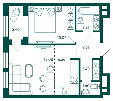 1-комнатная квартира (Студия) с отделкой в ЖК Бунинские кварталы на 5 этаже в 6 секции. Сдача в 2 кв. 2026 г.