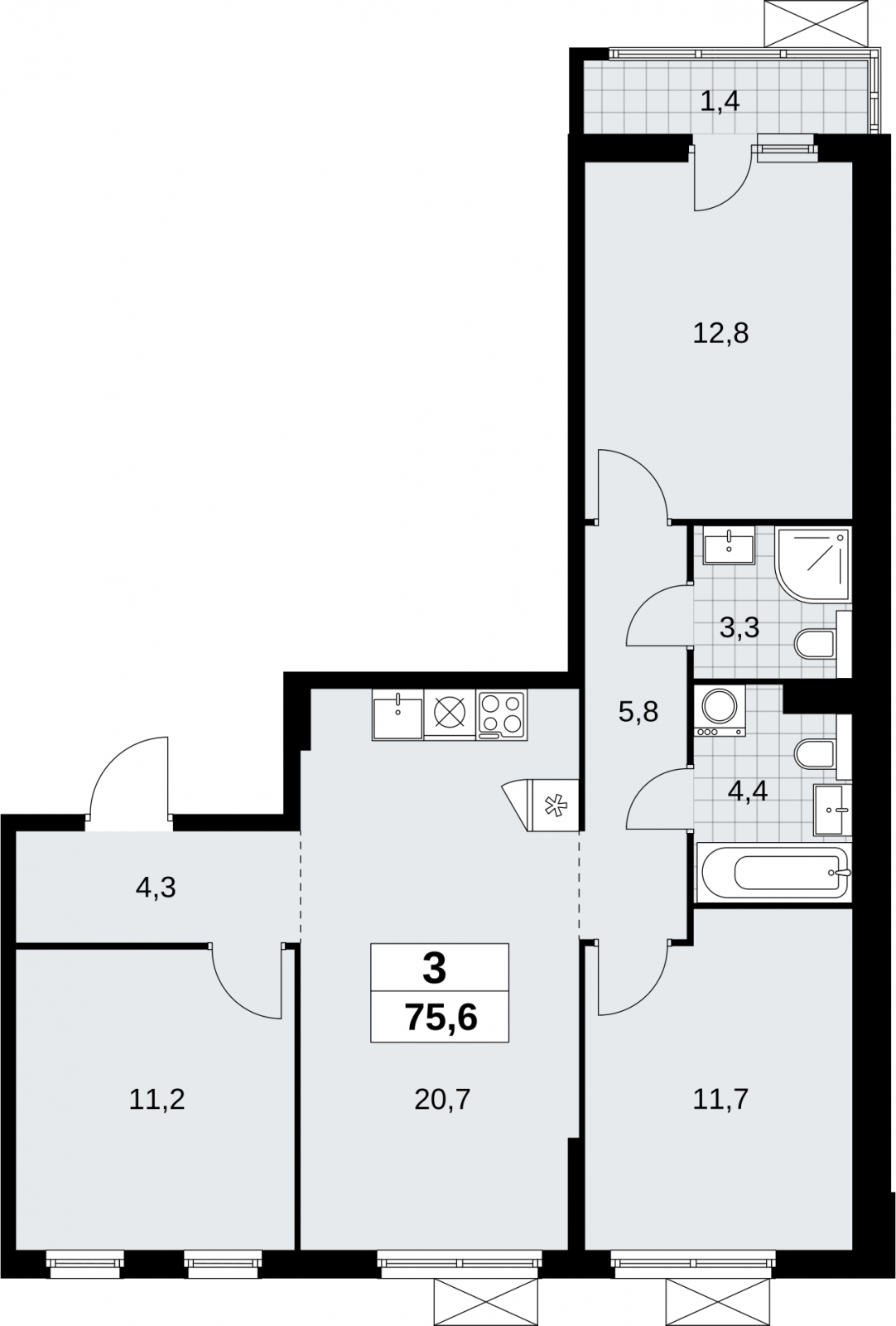 1-комнатная квартира с отделкой в ЖК Бунинские кварталы на 7 этаже в 6 секции. Сдача в 2 кв. 2026 г.