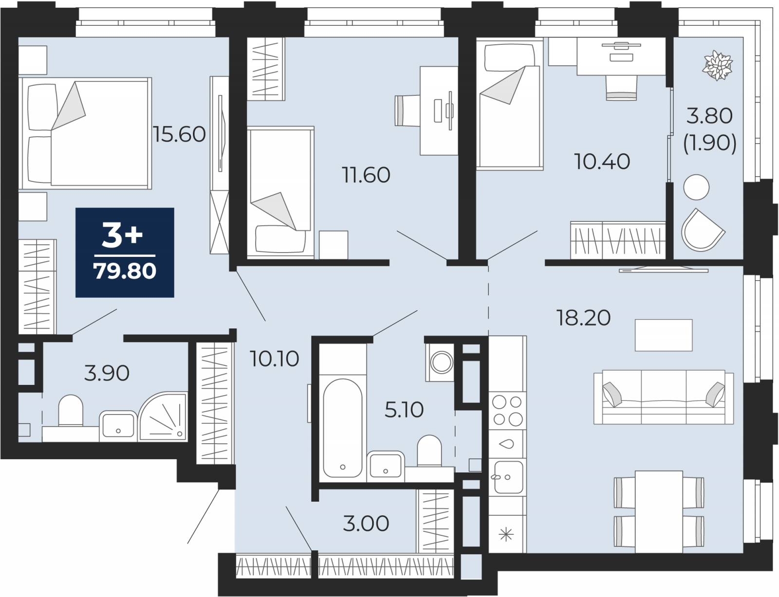 1-комнатная квартира с отделкой в ЖК Бунинские кварталы на 9 этаже в 3 секции. Сдача в 2 кв. 2026 г.