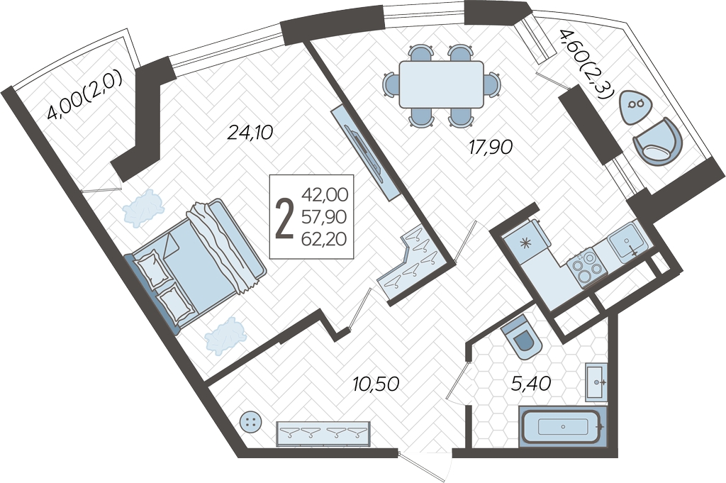 1-комнатная квартира в ЖК Бунинские кварталы на 8 этаже в 6 секции. Сдача в 2 кв. 2026 г.