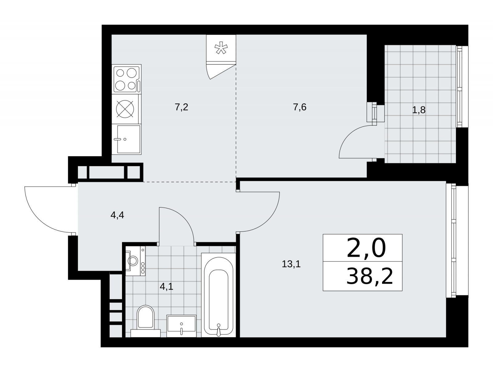 2-комнатная квартира с отделкой в ЖК Бунинские кварталы на 9 этаже в 6 секции. Сдача в 2 кв. 2026 г.
