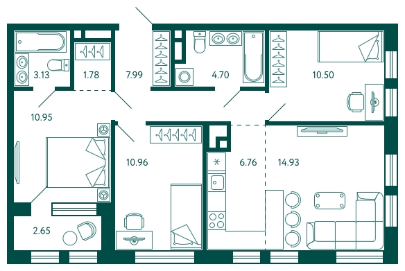 1-комнатная квартира (Студия) с отделкой в ЖК Бунинские кварталы на 6 этаже в 7 секции. Сдача в 2 кв. 2026 г.