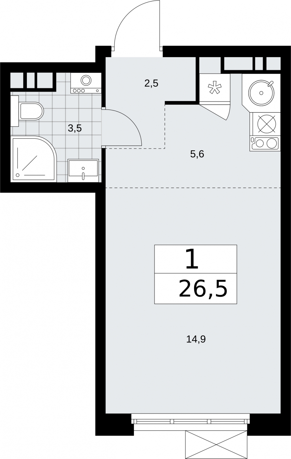 1-комнатная квартира в ЖК iLove на 7 этаже в 6 секции. Сдача в 4 кв. 2023 г.