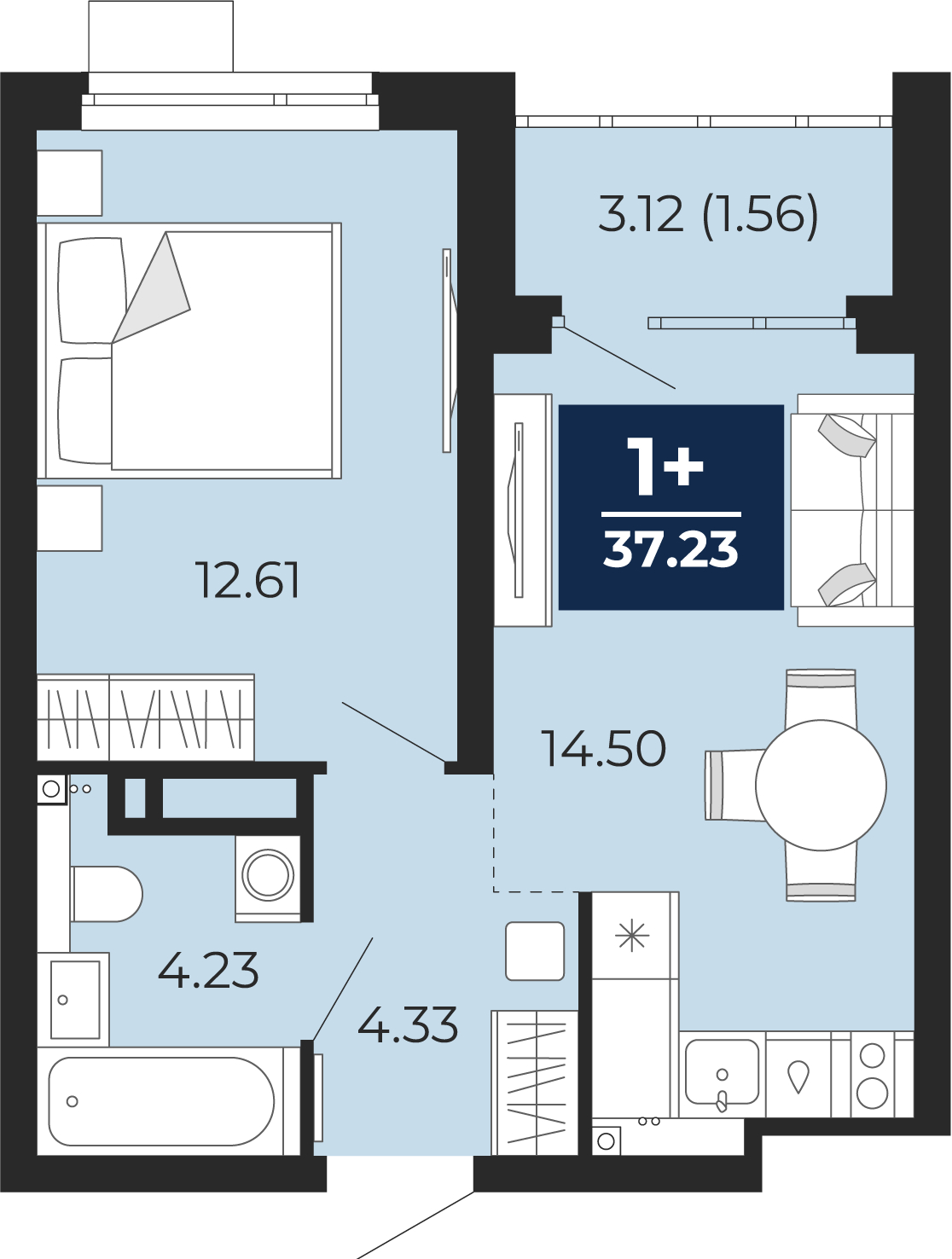 1-комнатная квартира с отделкой в ЖК Бунинские кварталы на 3 этаже в 4 секции. Сдача в 2 кв. 2026 г.