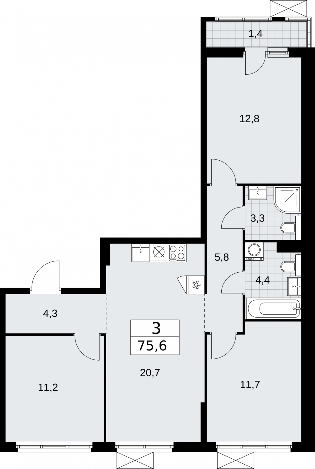 2-комнатная квартира в ЖК iLove на 2 этаже в 5 секции. Сдача в 4 кв. 2023 г.