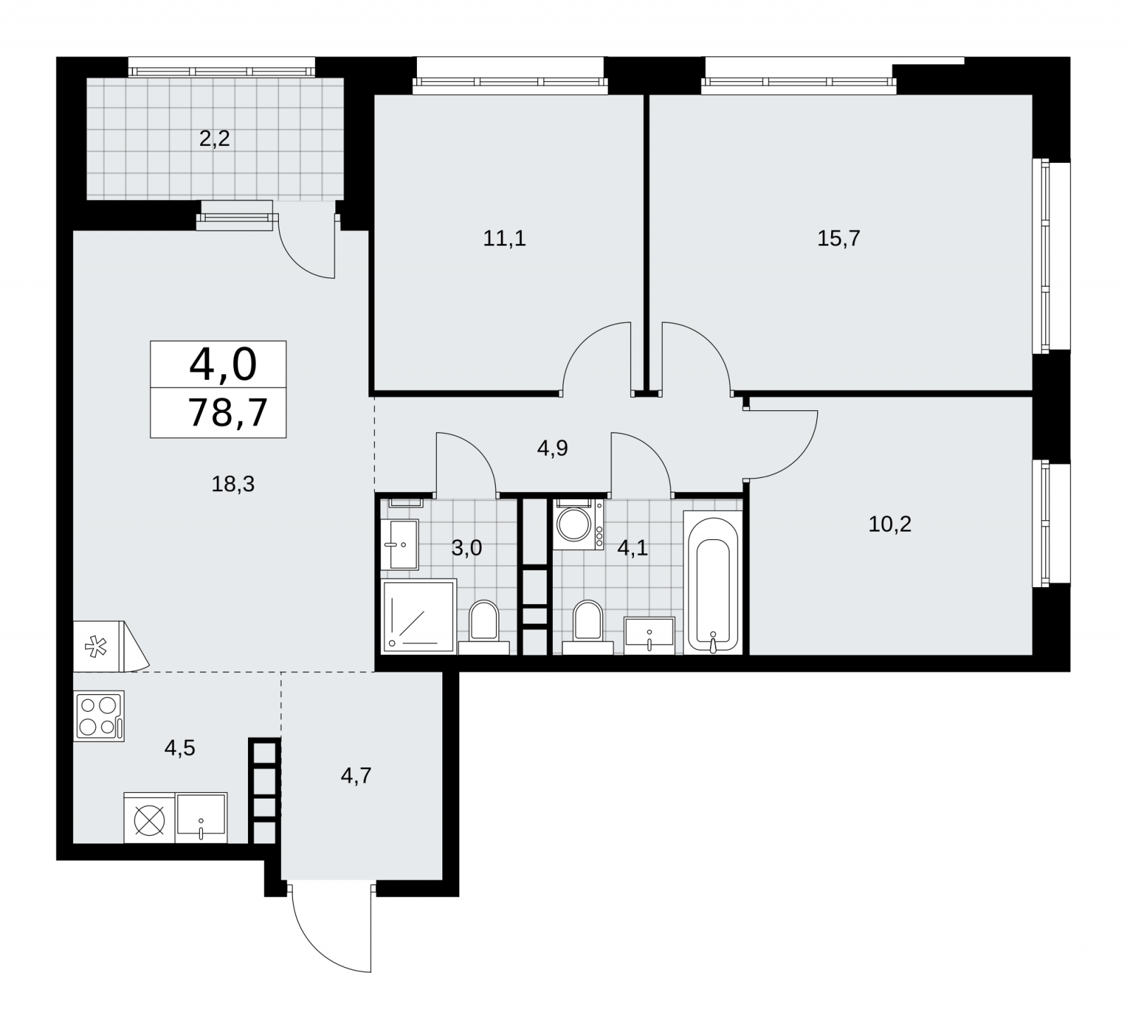 4-комнатная квартира с отделкой в ЖК Бунинские кварталы на 7 этаже в 1 секции. Сдача в 2 кв. 2026 г.