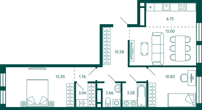 2-комнатная квартира с отделкой в ЖК Бунинские кварталы на 3 этаже в 6 секции. Сдача в 2 кв. 2026 г.