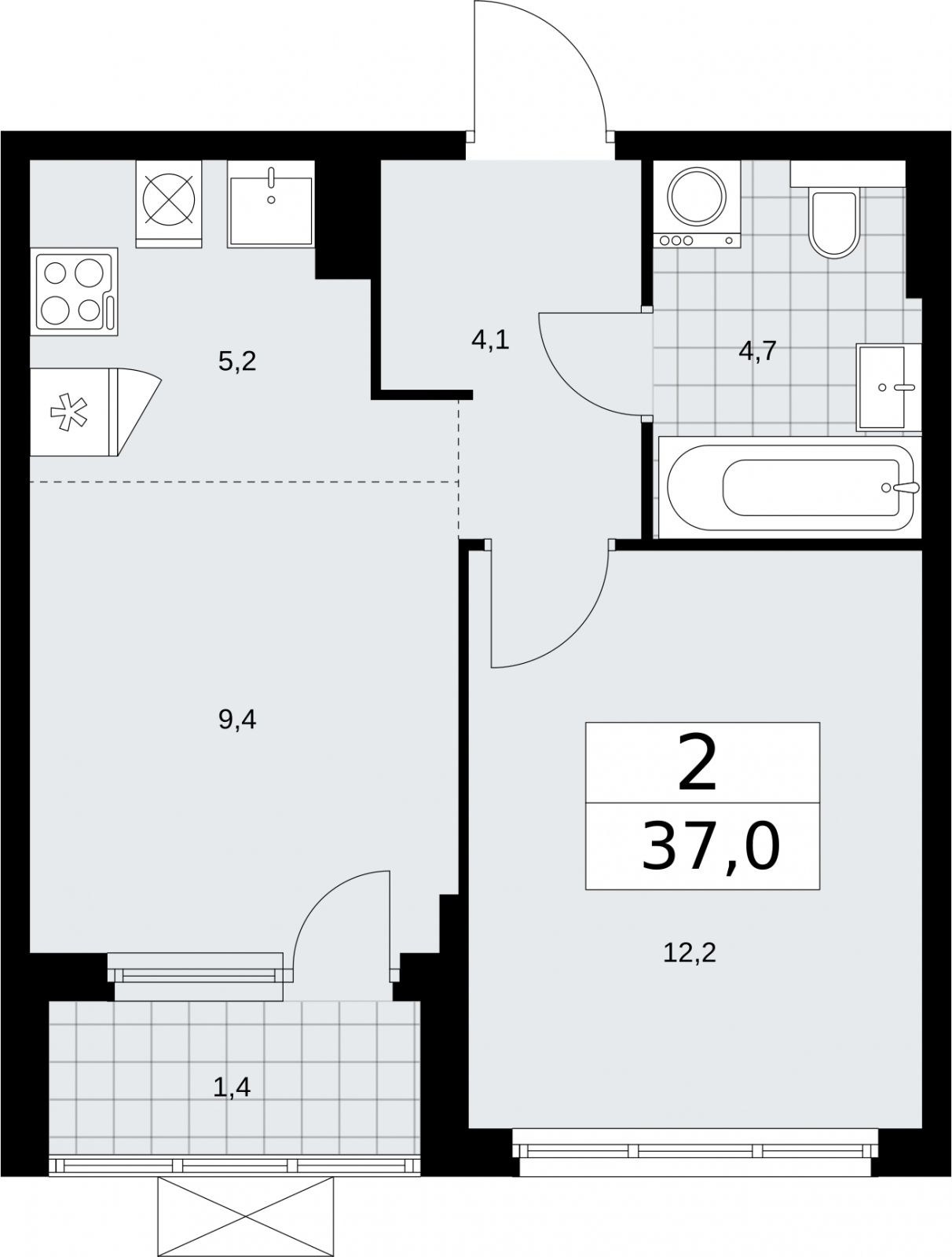 2-комнатная квартира в ЖК Бунинские кварталы на 3 этаже в 2 секции. Сдача в 2 кв. 2026 г.