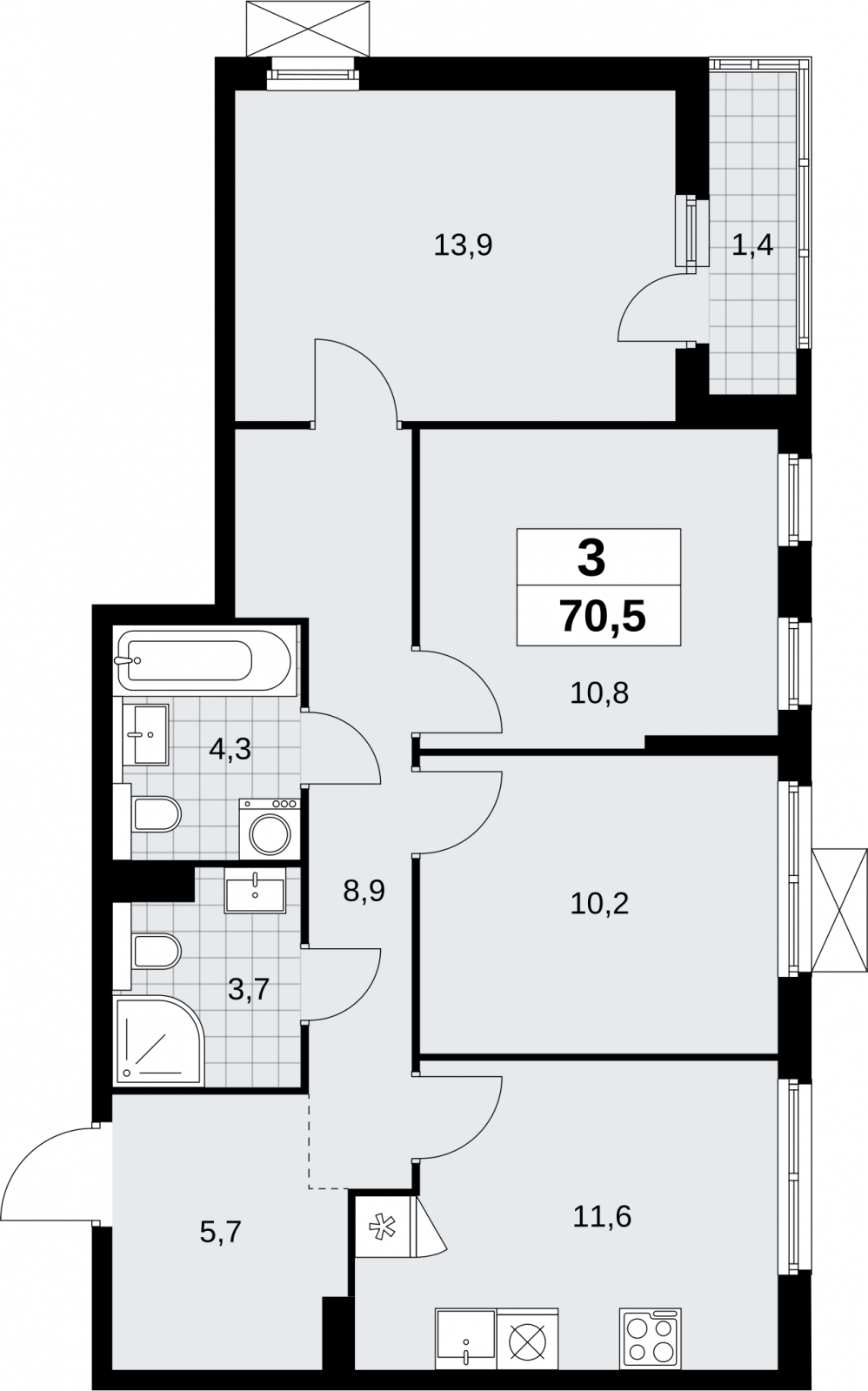 1-комнатная квартира (Студия) в ЖК Бунинские кварталы на 9 этаже в 5 секции. Сдача в 2 кв. 2026 г.