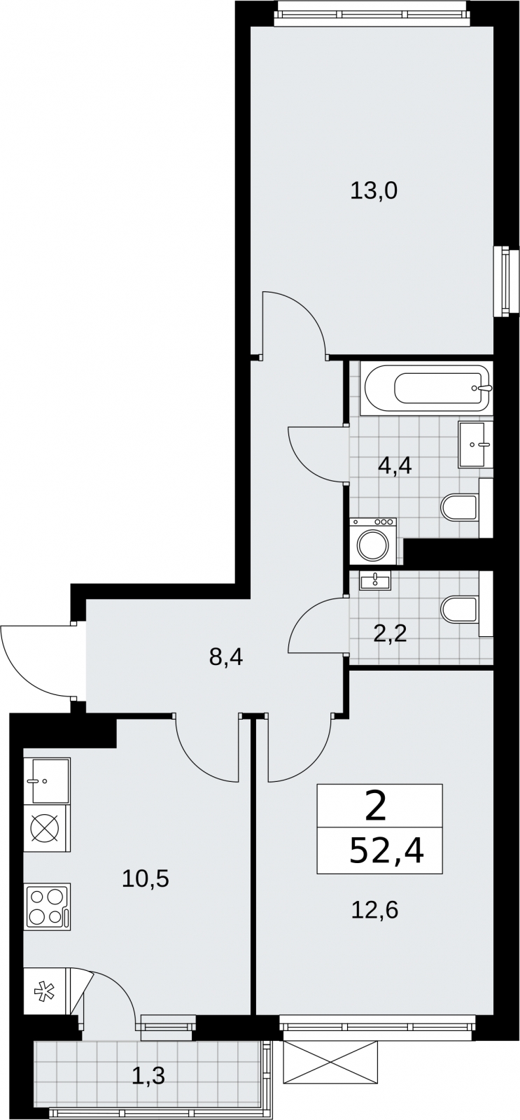 1-комнатная квартира в ЖК Бунинские кварталы на 16 этаже в 2 секции. Сдача в 2 кв. 2026 г.