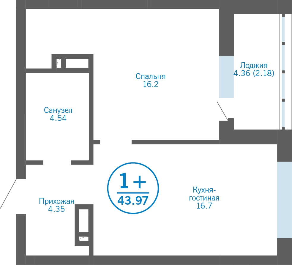 1-комнатная квартира в ЖК Бунинские кварталы на 15 этаже в 1 секции. Сдача в 2 кв. 2026 г.