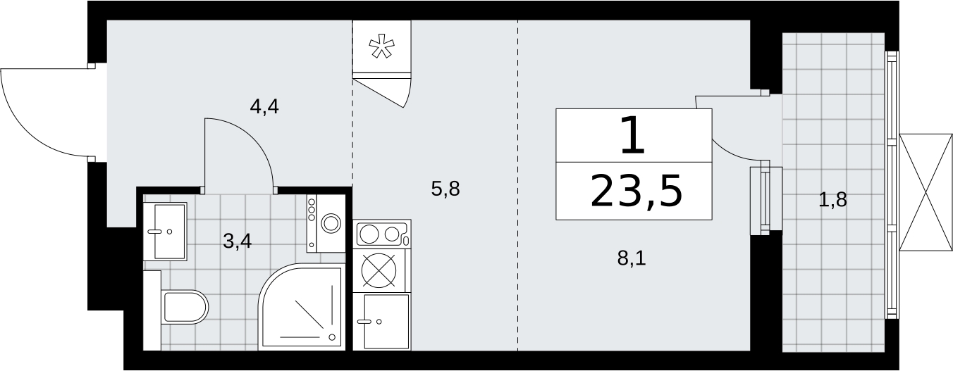 1-комнатная квартира (Студия) в ЖК Мишино-2 на 4 этаже в 3 секции. Сдача в 1 кв. 2024 г.