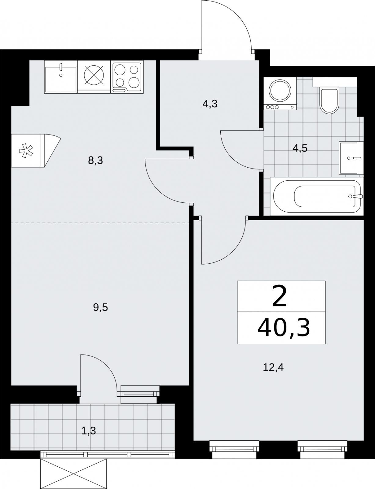 1-комнатная квартира (Студия) в ЖК Мишино-2 на 5 этаже в 2 секции. Сдача в 1 кв. 2024 г.