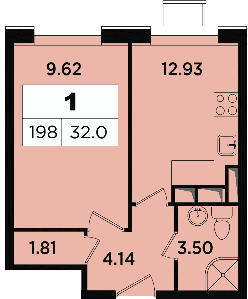 1-комнатная квартира (Студия) в ЖК Легендарный Квартал на Березовой  аллее на 3 этаже в 2 секции. Сдача в 3 кв. 2019 г.