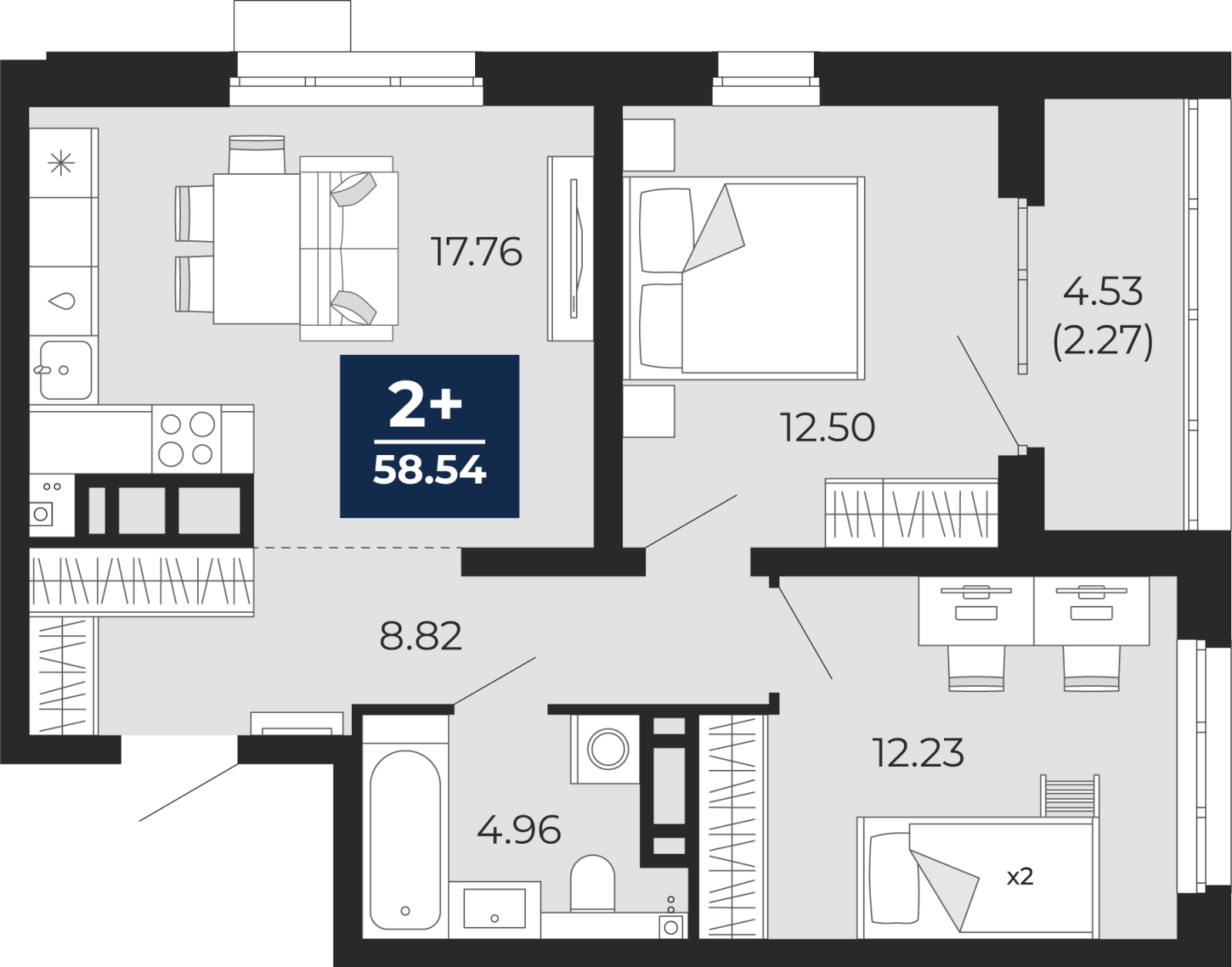 2-комнатная квартира с отделкой в ЖК Бунинские кварталы на 8 этаже в 1 секции. Сдача в 2 кв. 2026 г.