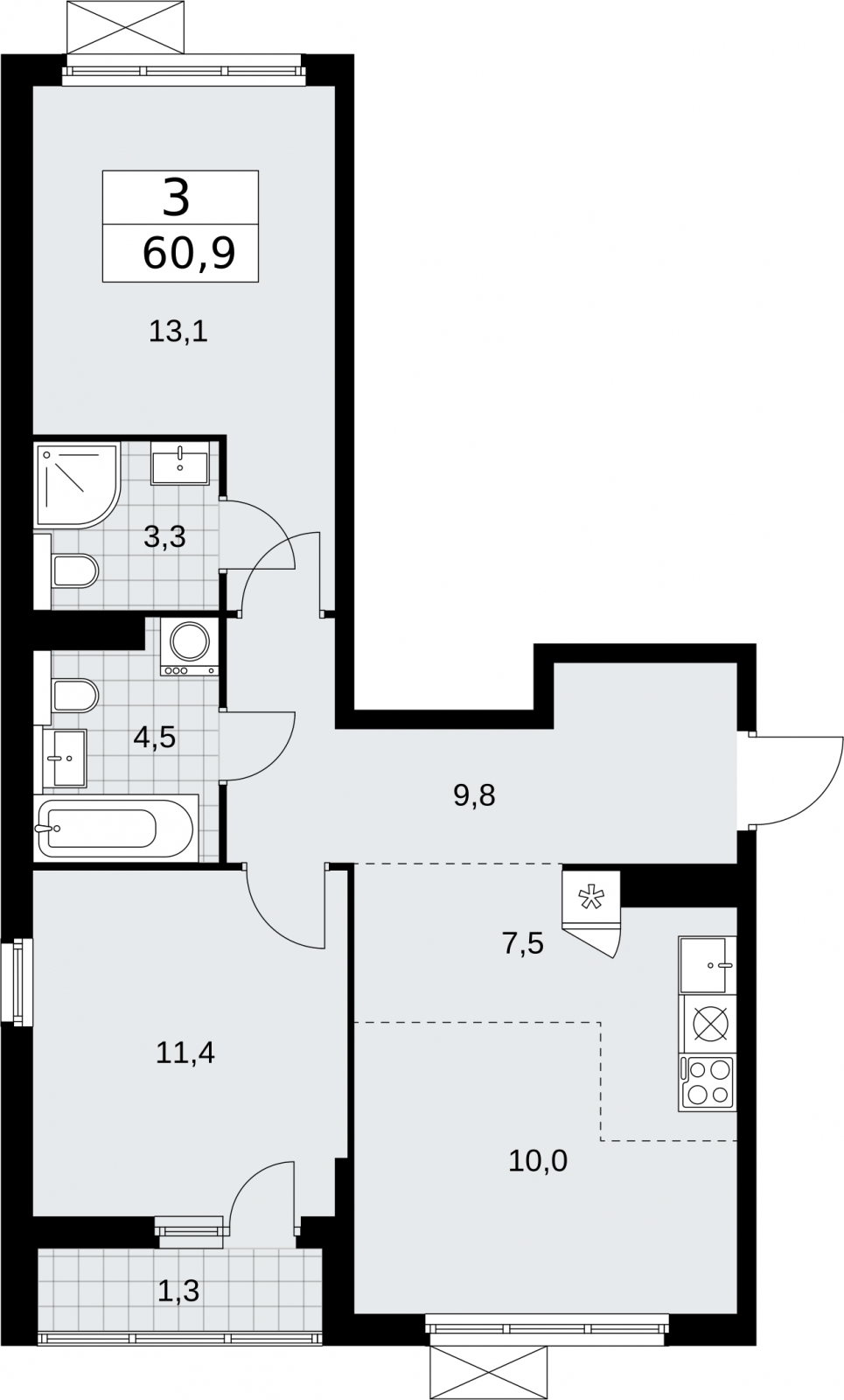 1-комнатная квартира в ЖК Бунинские кварталы на 4 этаже в 2 секции. Сдача в 2 кв. 2026 г.