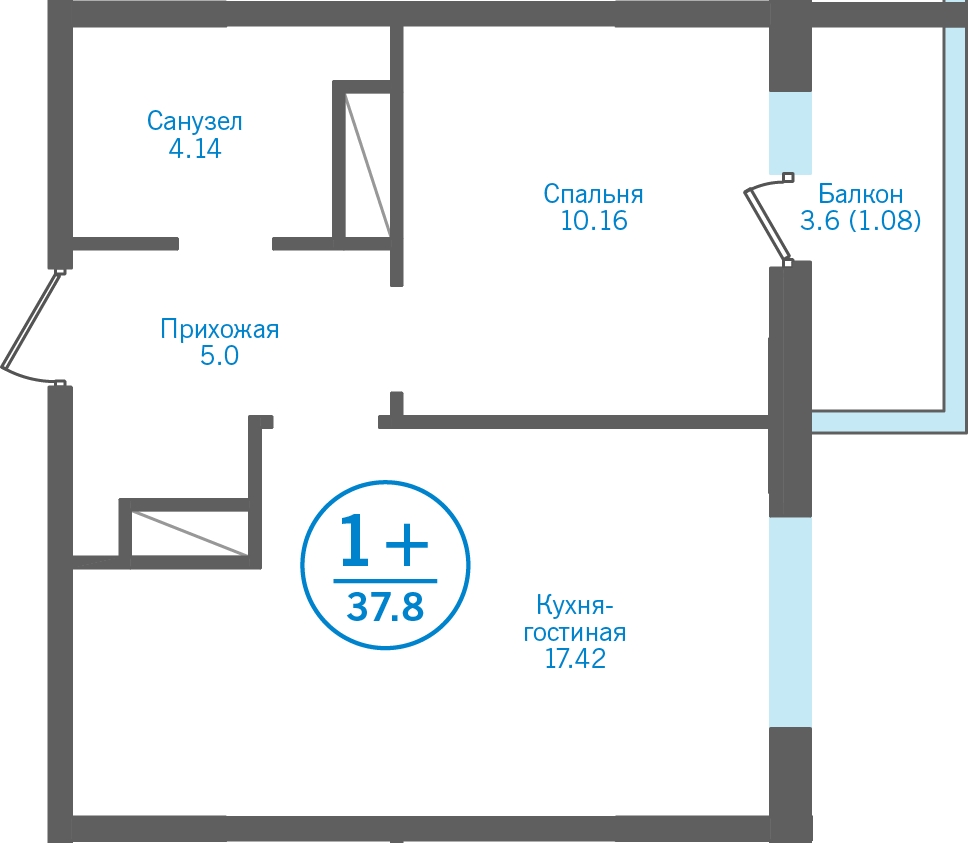 1-комнатная квартира (Студия) с отделкой в ЖК Бунинские кварталы на 16 этаже в 2 секции. Сдача в 2 кв. 2026 г.
