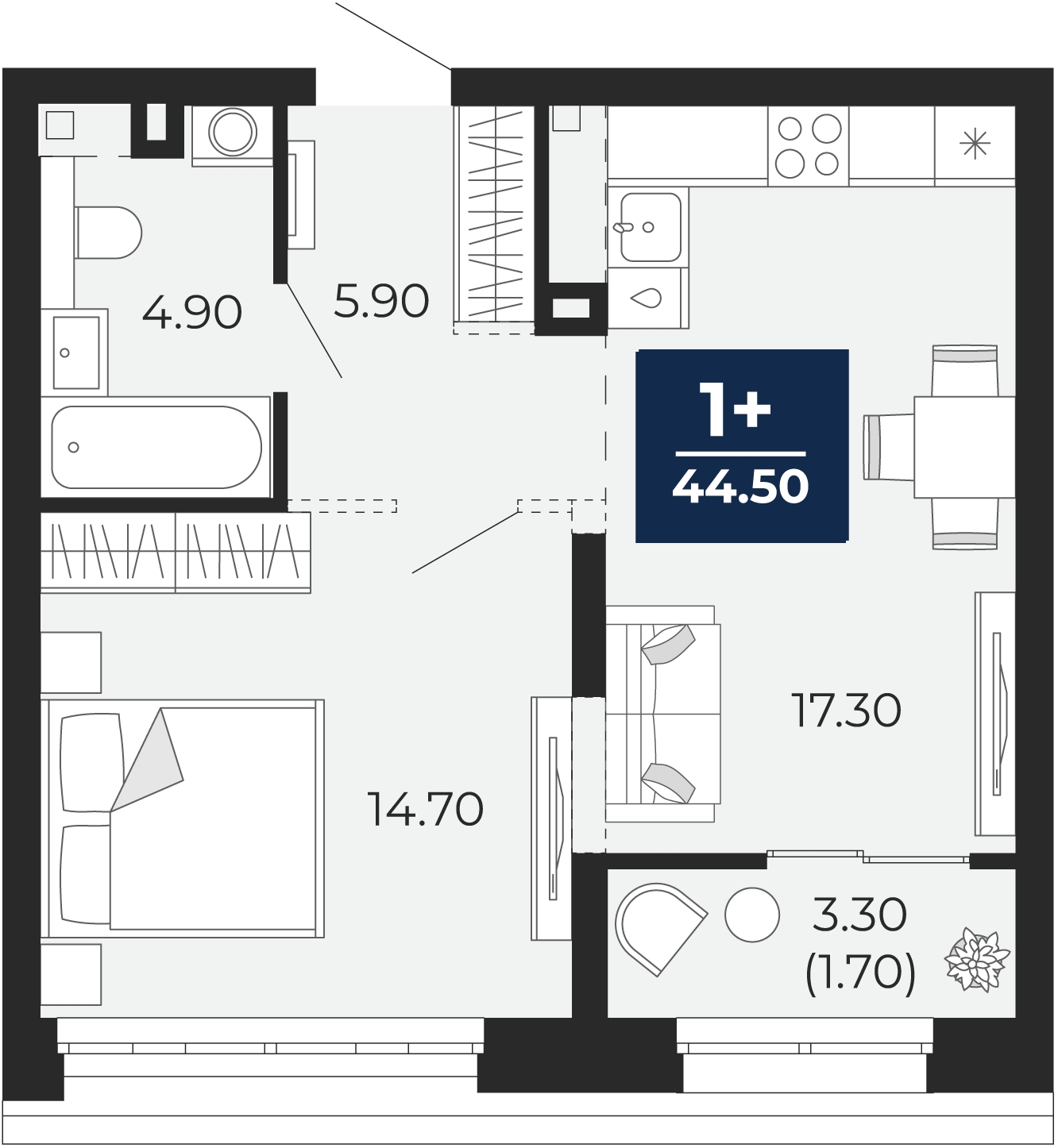 1-комнатная квартира (Студия) с отделкой в ЖК Бунинские кварталы на 10 этаже в 1 секции. Сдача в 2 кв. 2026 г.
