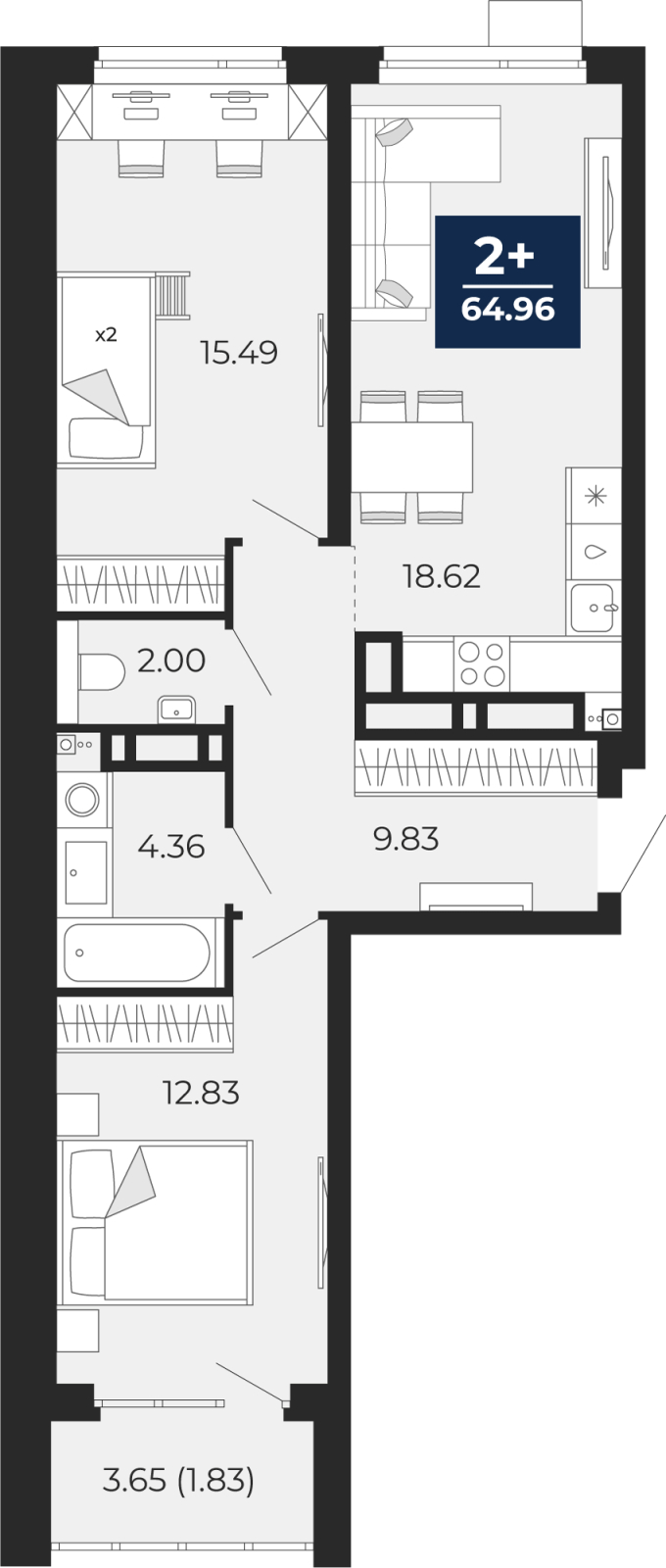3-комнатная квартира с отделкой в ЖК Бунинские кварталы на 5 этаже в 4 секции. Сдача в 2 кв. 2026 г.