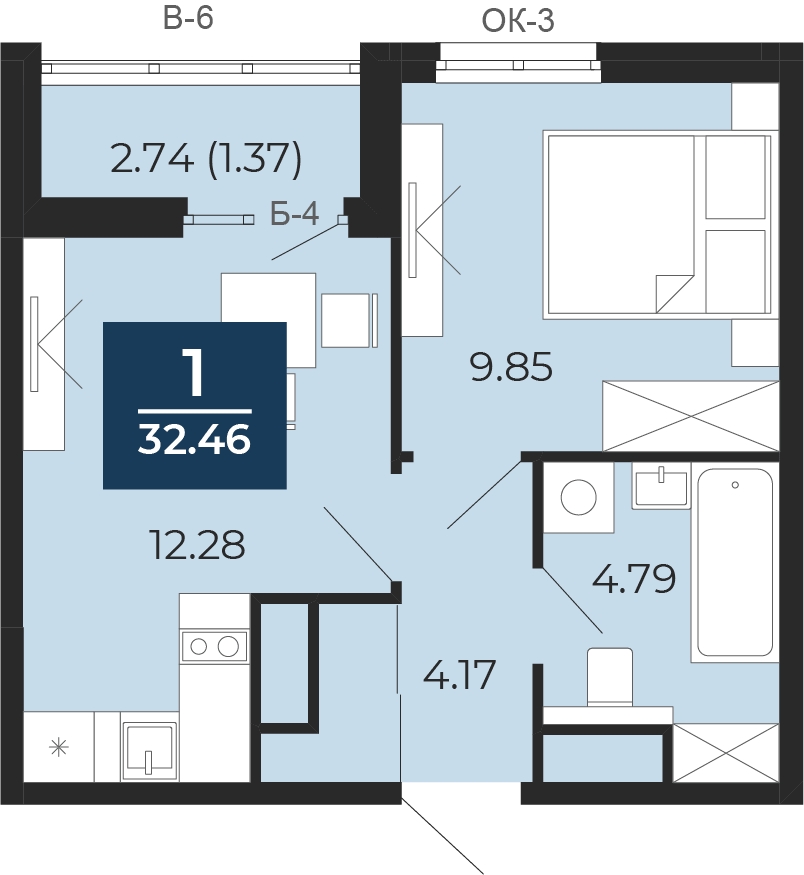2-комнатная квартира с отделкой в ЖК Бунинские кварталы на 6 этаже в 4 секции. Сдача в 2 кв. 2026 г.