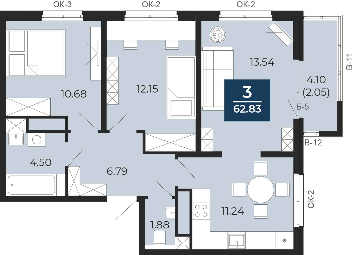 3-комнатная квартира с отделкой в ЖК Бунинские кварталы на 2 этаже в 2 секции. Сдача в 2 кв. 2026 г.