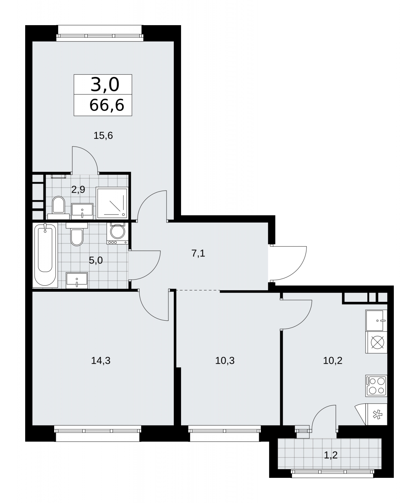 3-комнатная квартира в ЖК Бунинские кварталы на 2 этаже в 6 секции. Сдача в 2 кв. 2026 г.