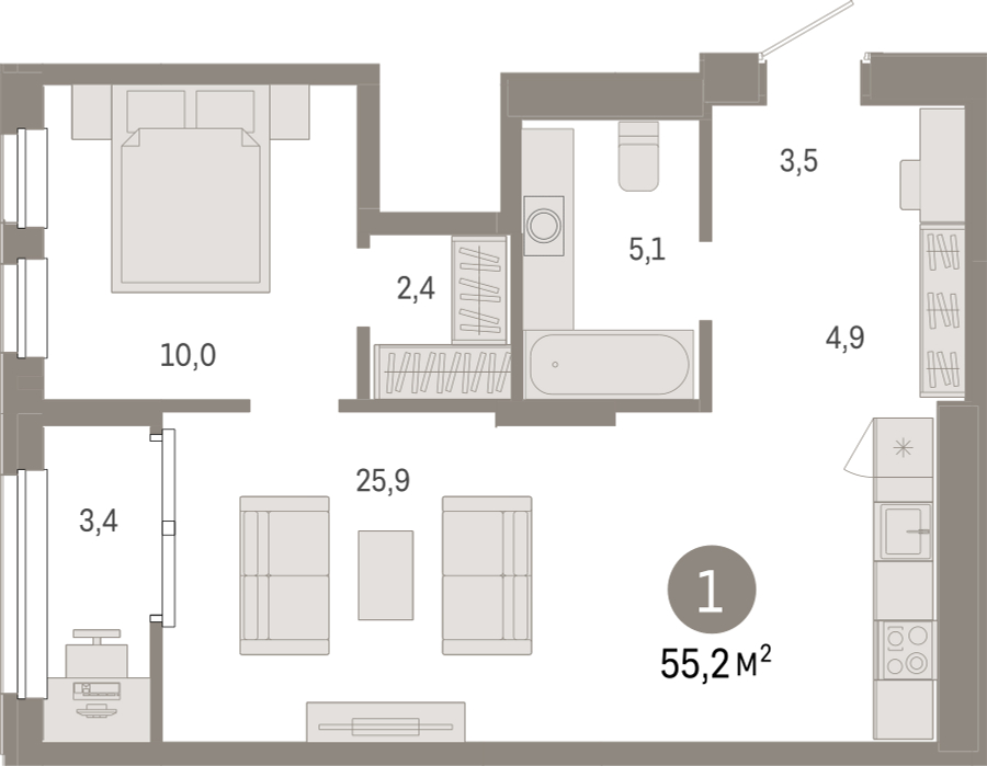 1-комнатная квартира (Студия) с отделкой в ЖК Бунинские кварталы на 3 этаже в 6 секции. Сдача в 2 кв. 2026 г.