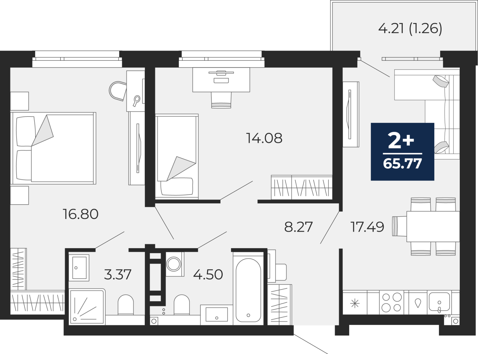 1-комнатная квартира (Студия) с отделкой в ЖК Бунинские кварталы на 13 этаже в 3 секции. Сдача в 2 кв. 2026 г.