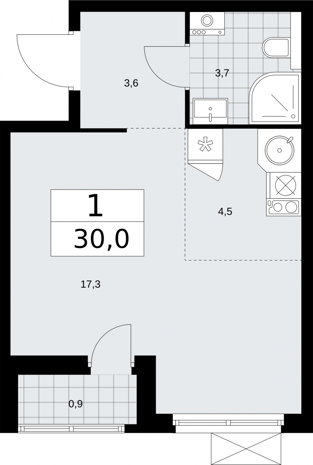 1-комнатная квартира с отделкой в ЖК MOD на 5 этаже в 1 секции. Сдача в 4 кв. 2024 г.
