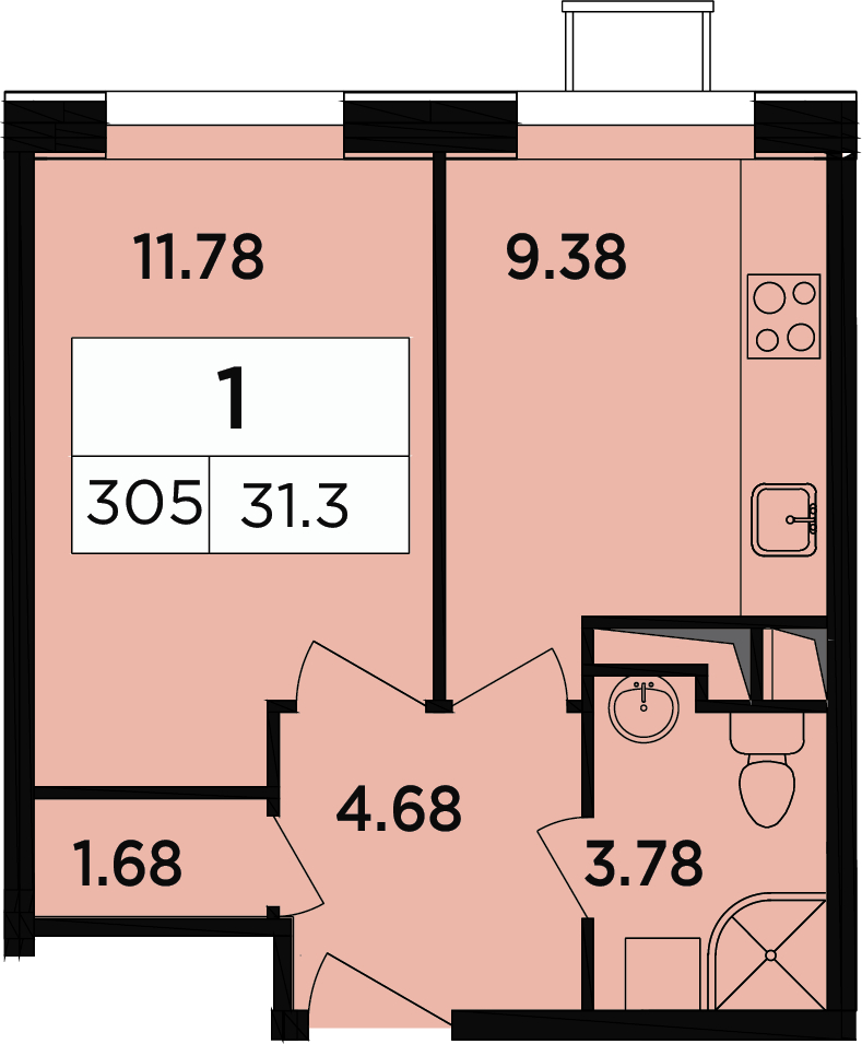 1-комнатная квартира (Студия) в ЖК Легендарный Квартал на Березовой  аллее на 12 этаже в 2 секции. Сдача в 3 кв. 2019 г.