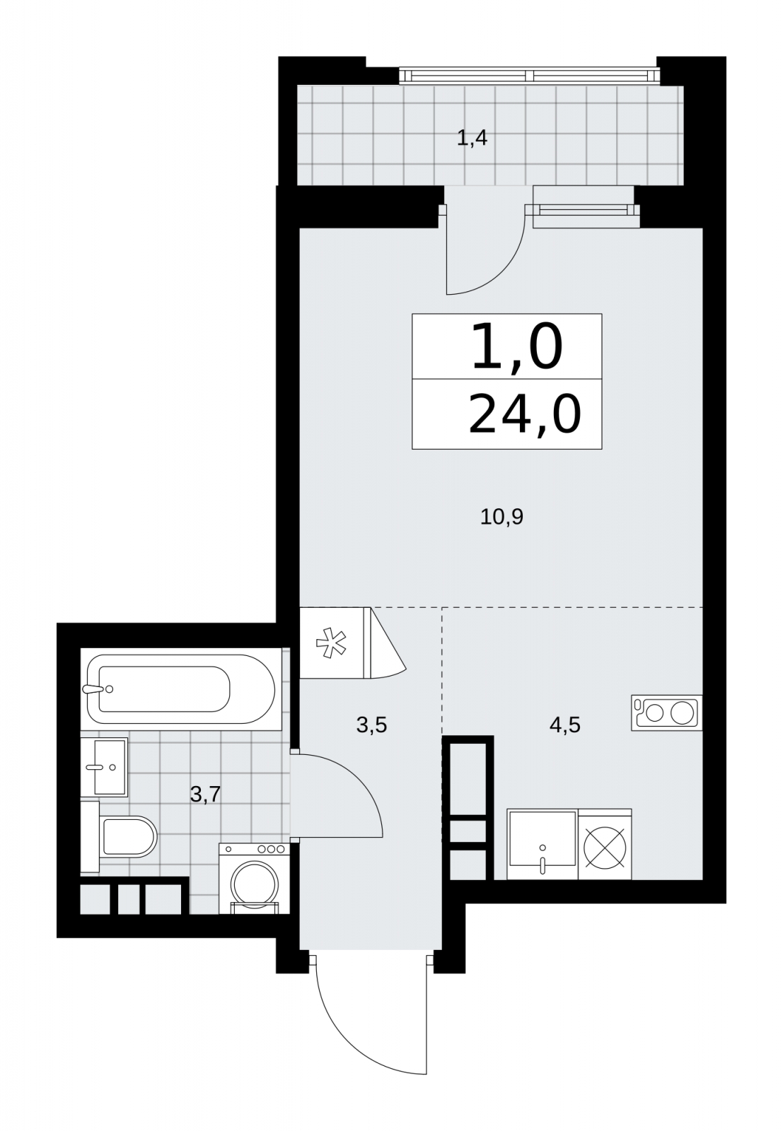 1-комнатная квартира (Студия) в ЖК Бунинские кварталы на 15 этаже в 3 секции. Сдача в 2 кв. 2026 г.
