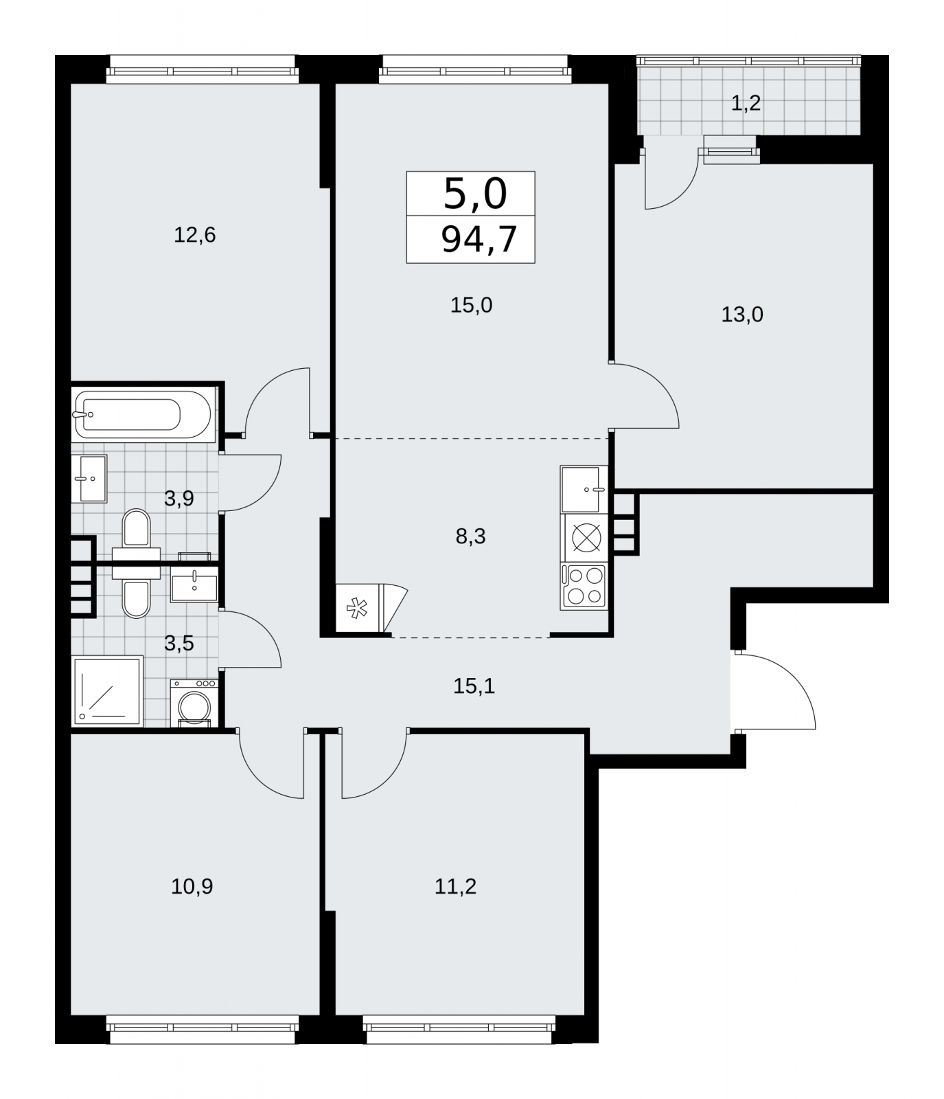 2-комнатная квартира в ЖК Бунинские кварталы на 16 этаже в 3 секции. Сдача в 2 кв. 2026 г.
