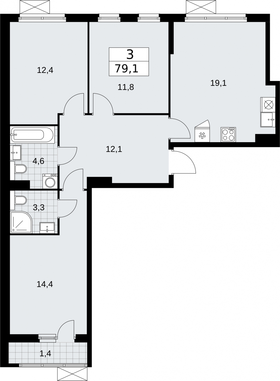 3-комнатная квартира в ЖК MYPRIORITY Dubrovka на 13 этаже в 1 секции. Сдача в 2 кв. 2025 г.