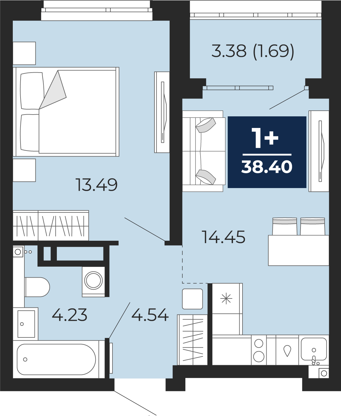 1-комнатная квартира в ЖК Бунинские кварталы на 5 этаже в 5 секции. Сдача в 2 кв. 2026 г.