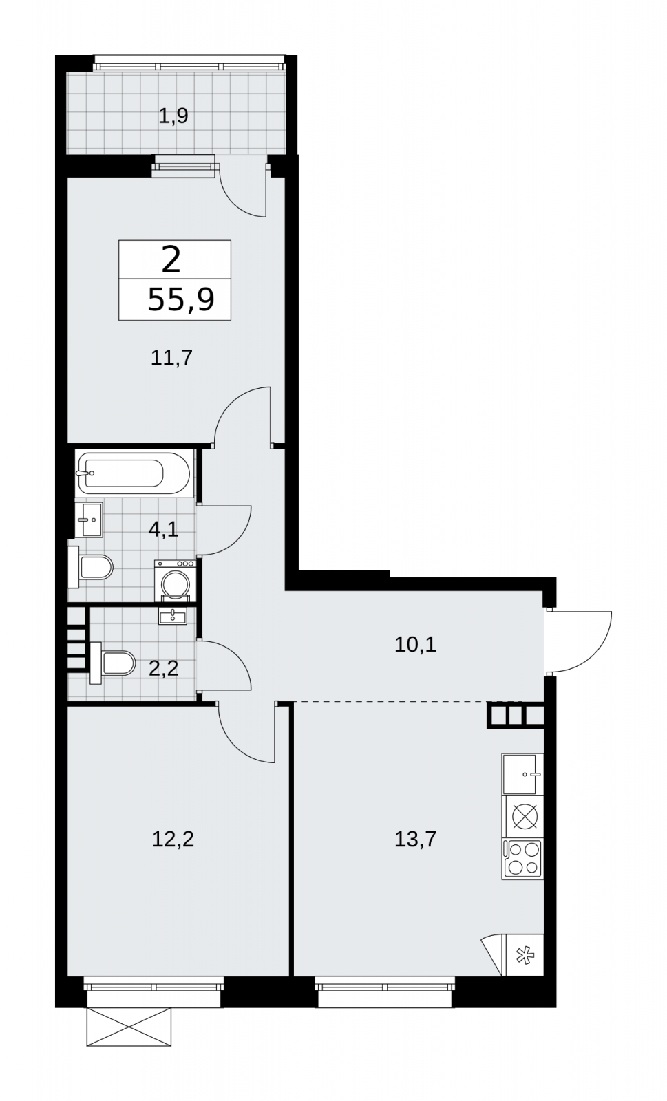 1-комнатная квартира (Студия) в ЖК Бунинские кварталы на 5 этаже в 5 секции. Сдача в 2 кв. 2026 г.