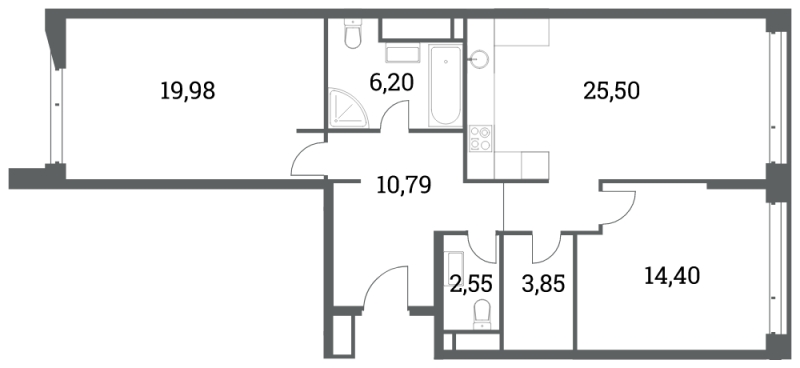 2-комнатная квартира с отделкой в ЖК Лучи на 14 этаже в 1 секции. Сдача в 3 кв. 2024 г.