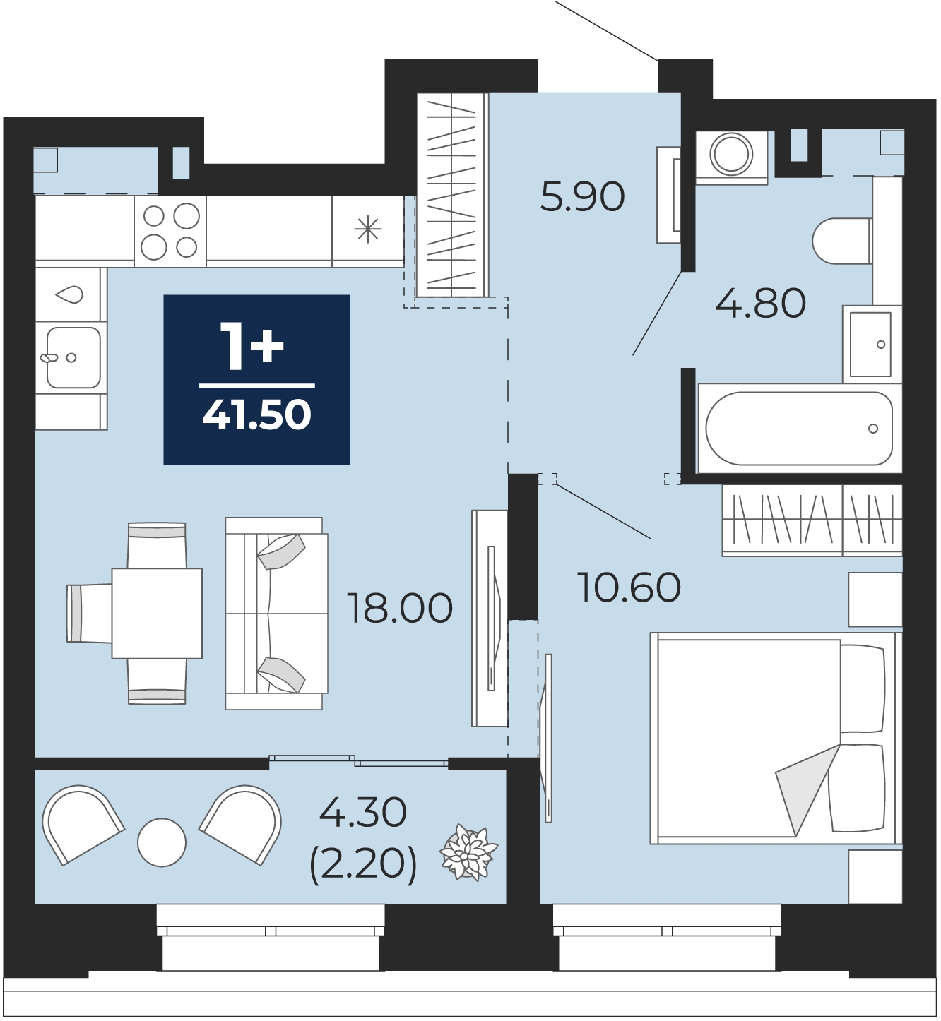 3-комнатная квартира с отделкой в ЖК Бунинские кварталы на 8 этаже в 2 секции. Сдача в 2 кв. 2026 г.
