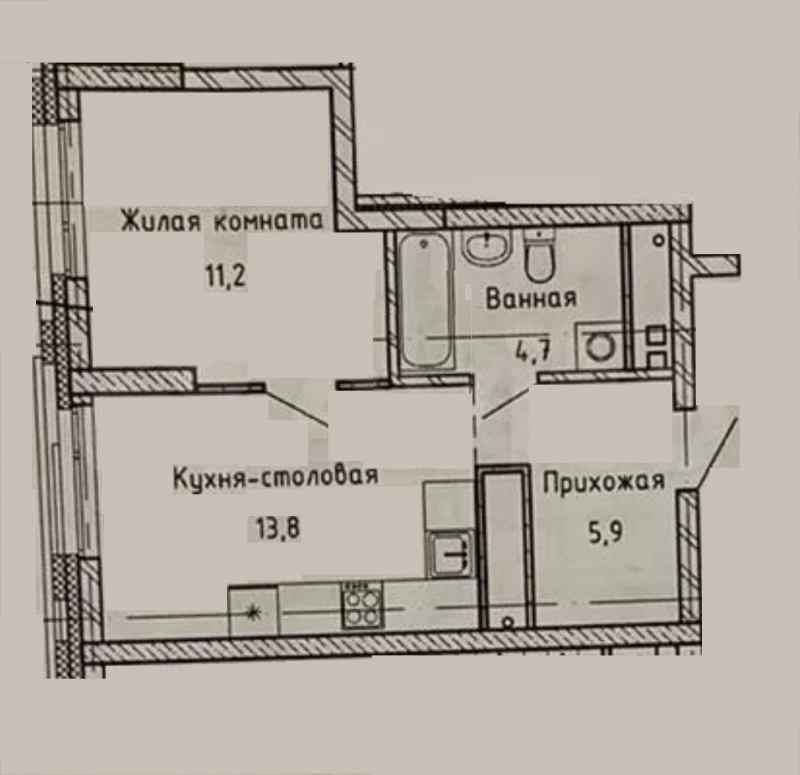 1-комнатная квартира (Студия) в ЖК Бунинские кварталы на 4 этаже в 6 секции. Сдача в 2 кв. 2026 г.