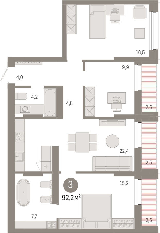 1-комнатная квартира (Студия) в ЖК Бунинские кварталы на 4 этаже в 6 секции. Сдача в 2 кв. 2026 г.