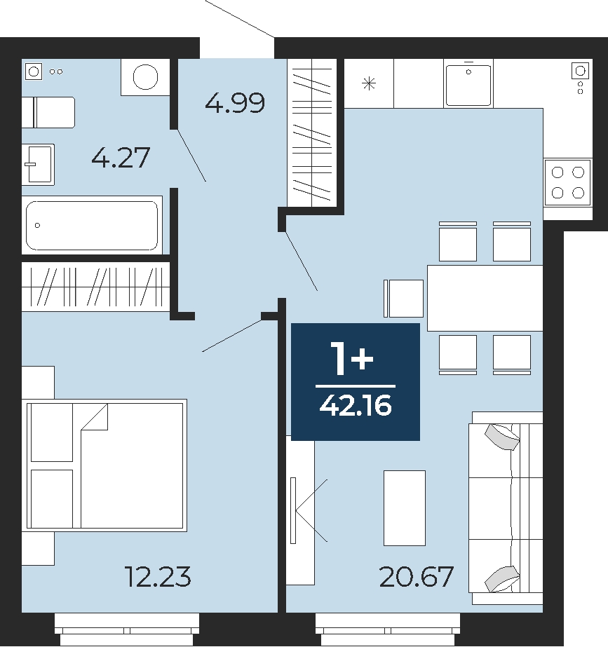 1-комнатная квартира (Студия) в ЖК Бунинские кварталы на 12 этаже в 6 секции. Сдача в 2 кв. 2026 г.