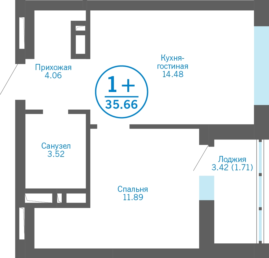 1-комнатная квартира (Студия) в ЖК Бунинские кварталы на 10 этаже в 1 секции. Сдача в 2 кв. 2026 г.