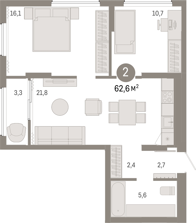 3-комнатная квартира в ЖК Бунинские кварталы на 17 этаже в 6 секции. Сдача в 2 кв. 2026 г.