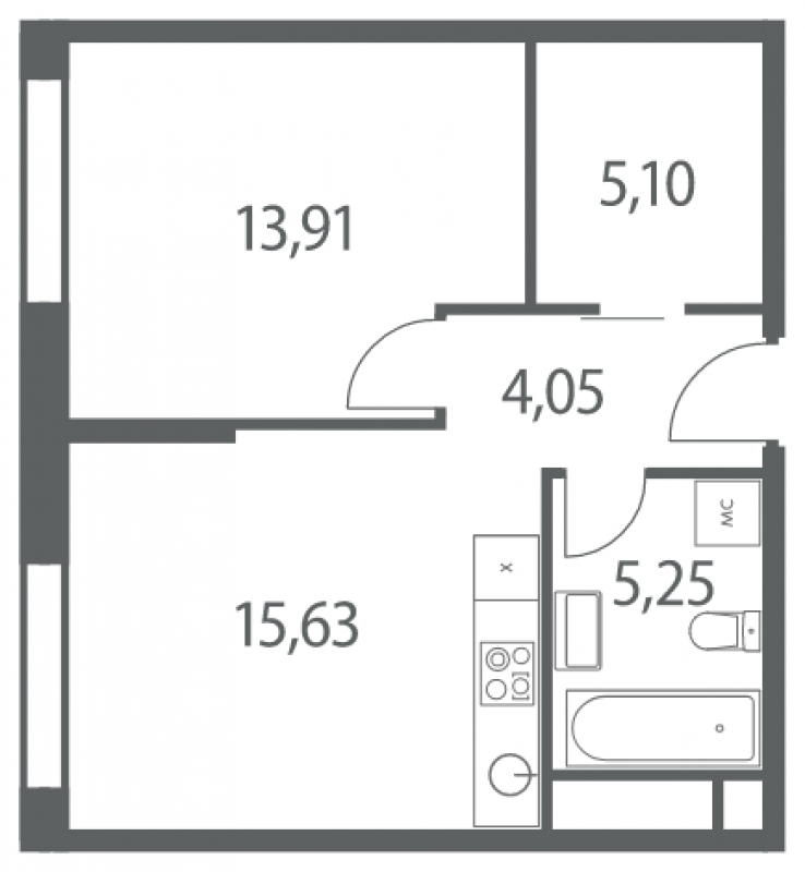2-комнатная квартира в ЖК Headliner на 50 этаже в 1 секции. Сдача в 4 кв. 2024 г.