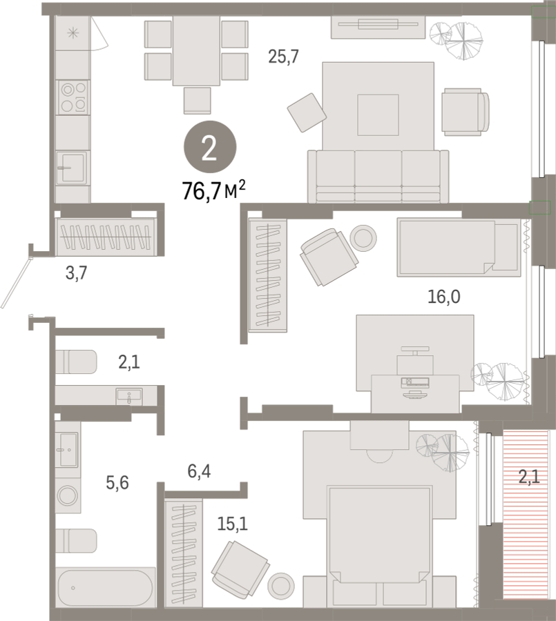 1-комнатная квартира (Студия) с отделкой в ЖК Бунинские кварталы на 12 этаже в 1 секции. Сдача в 2 кв. 2026 г.